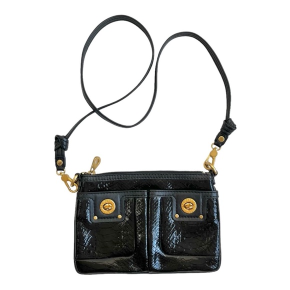 Marc By Marc Jacobs Textured Black Patent Leather Percy Turnlock Crossbody - Picture 1 of 6